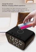 Desktop alarm clock wireless charger date time temperature display multi-function fast wireless charging