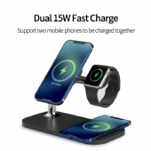 Qi 15w Fast Charge 3 in 1 Wireless Charger Station Double 15W Desktop Magnetic Wireless Charger