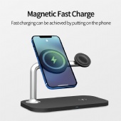 Qi 15w Fast Charge 3 in 1 Wireless Charger Station Double 15W Desktop Magnetic Wireless Charger